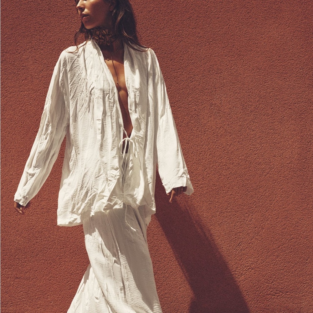 ZARA NWT WHITE TIE WRINKLE KIMONO - Picture 4 of 11